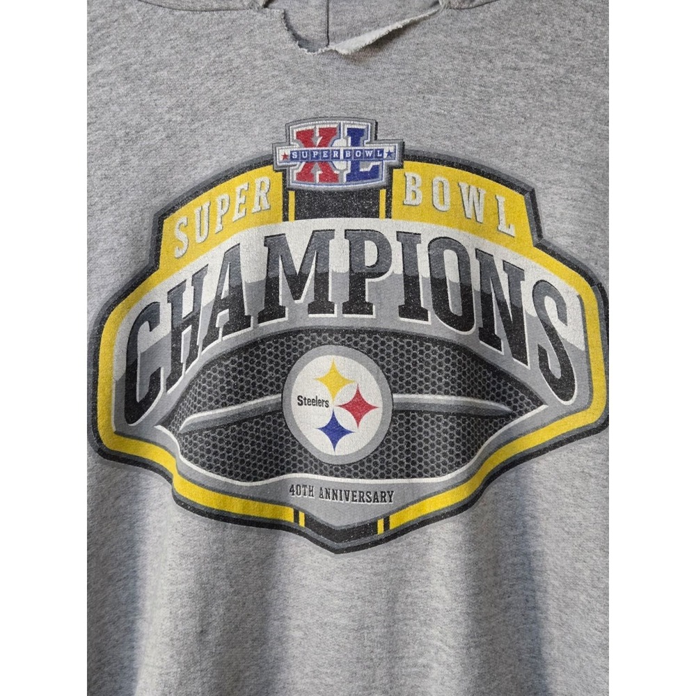 Vintage Reebok Pittsburgh Steelers Super Bowl L Champions Hoodie Gray Large